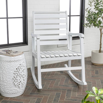 Carey Modern Slat-Back 300-Lbs Support Acacia Wood Patio Outdoor Rocking Chair - JONATHAN Y